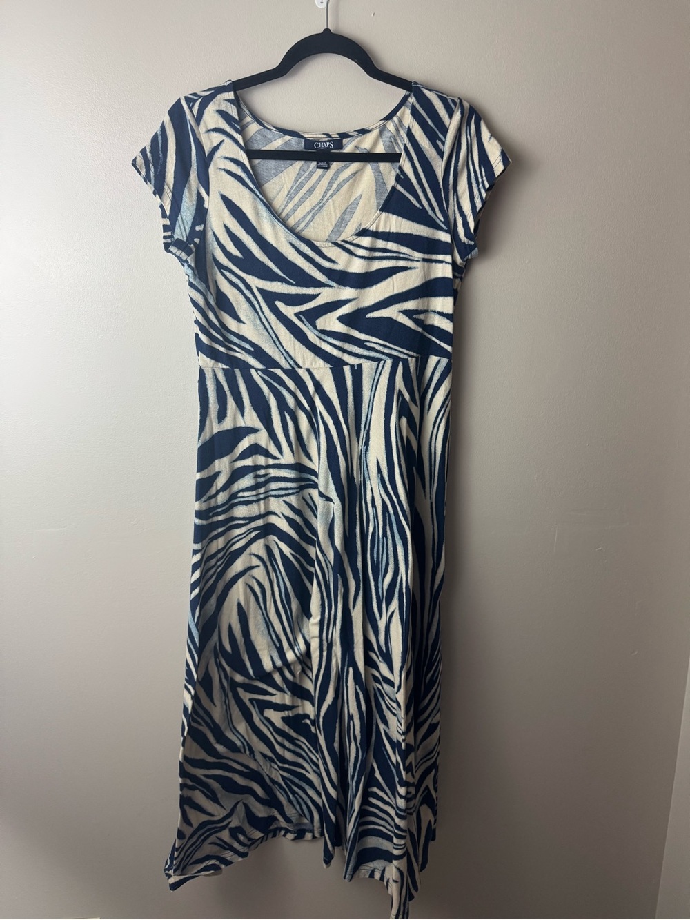 Chaps Navy-Cream Zebra-Stripe Maxi  Cotton Dress Summer Beach Resort Petite  Lg